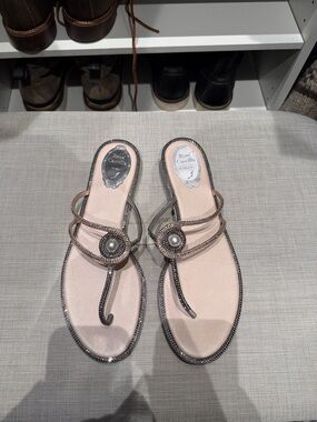 Rene Caovilla Blush Pink Crystal-Embellished Thong Sandals size 40